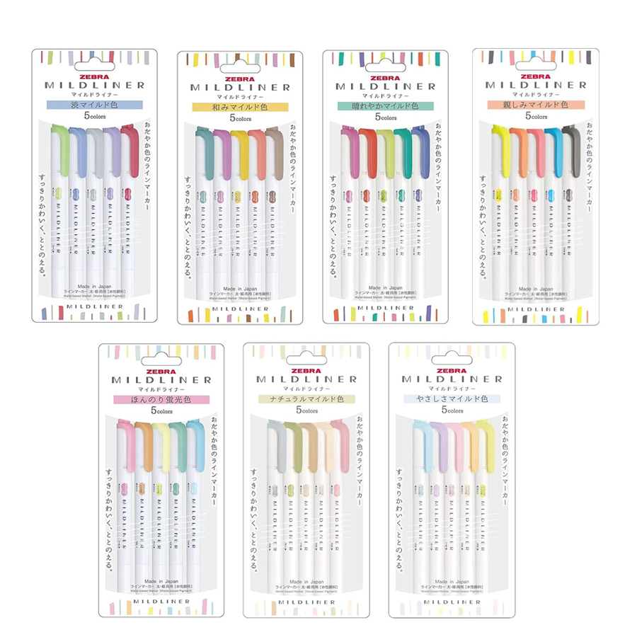 Pastel Highlighter Set Double Ended - ゼブラマイルドライナーハイライターパステルフルセット 5/25/35 色マーカーペン両端アート文具サプライヤー描画絵画