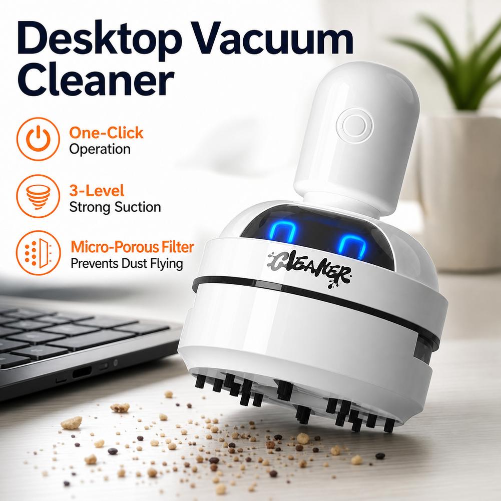 Mini Desktop Vacuum Cleaner For Eraser Dust - 卓上用掃除機、USB充電式、3段階の吸引力調整可能、小型で可愛らしいロボット型、キーボードや机の上のゴミ、ほこり、食べこぼしを掃除するのに最適、オフィスや家庭用。