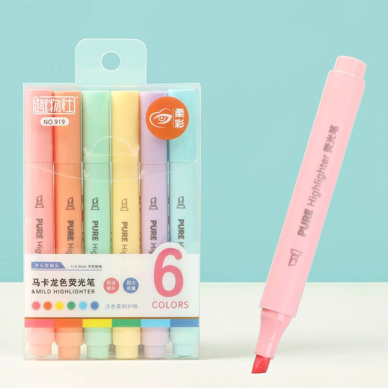 Pastel Highlighter Set Double Ended - 6 ピース/セットパステルカラーマカロン蛍光ペンマーカーペン蛍光ペン描画蛍光ペンかわいい文具学用品