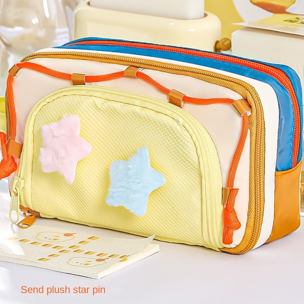 7層構造のY2K風スターデザイン文具バッグ。大容量で、机の上 - Aesthetic Large Pencil Case Pouch のレビューと価格