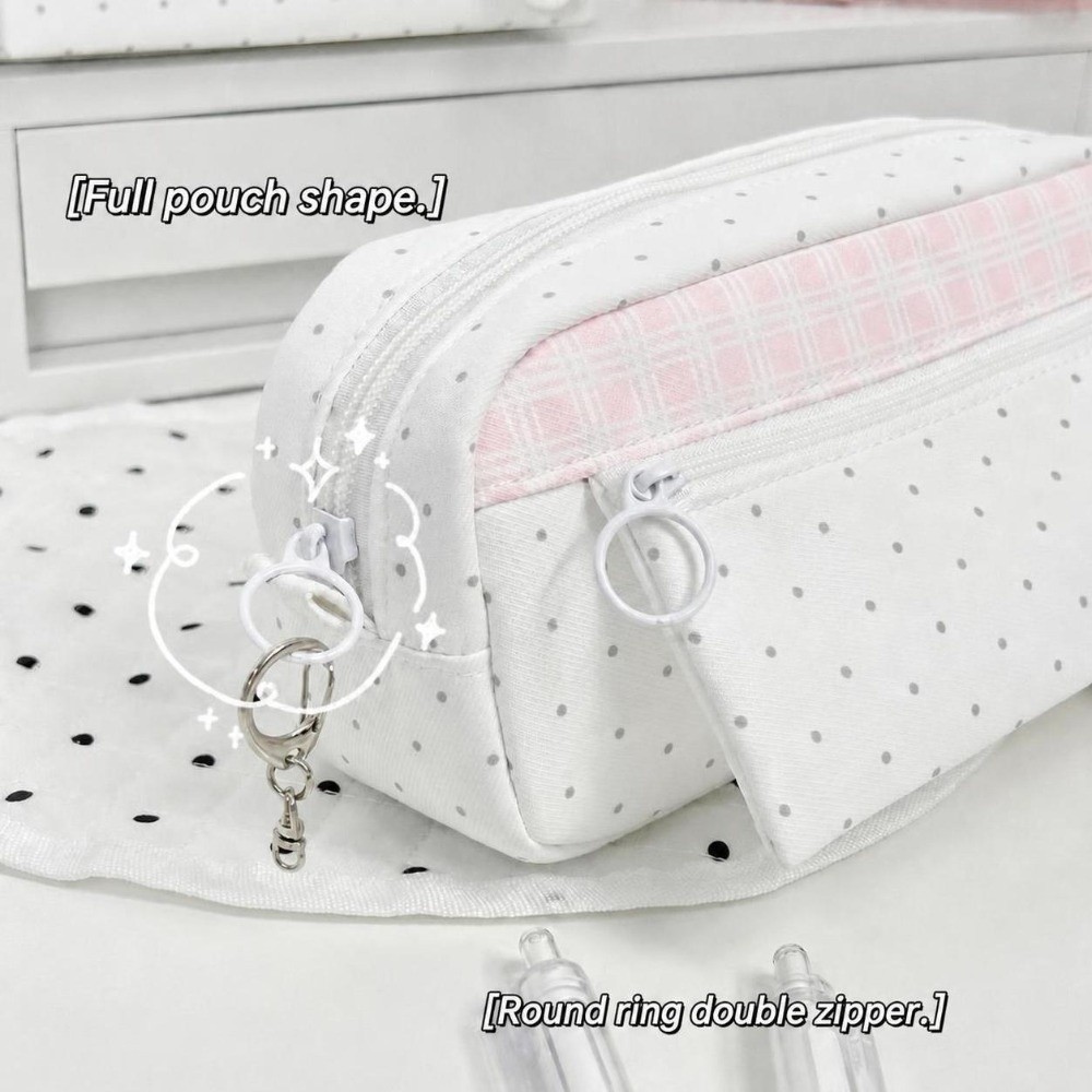 おしゃれな水玉格子柄ペンケース 大容量ポータブルペンポーチ  - Aesthetic Large Pencil Case Pouch のレビューと価格