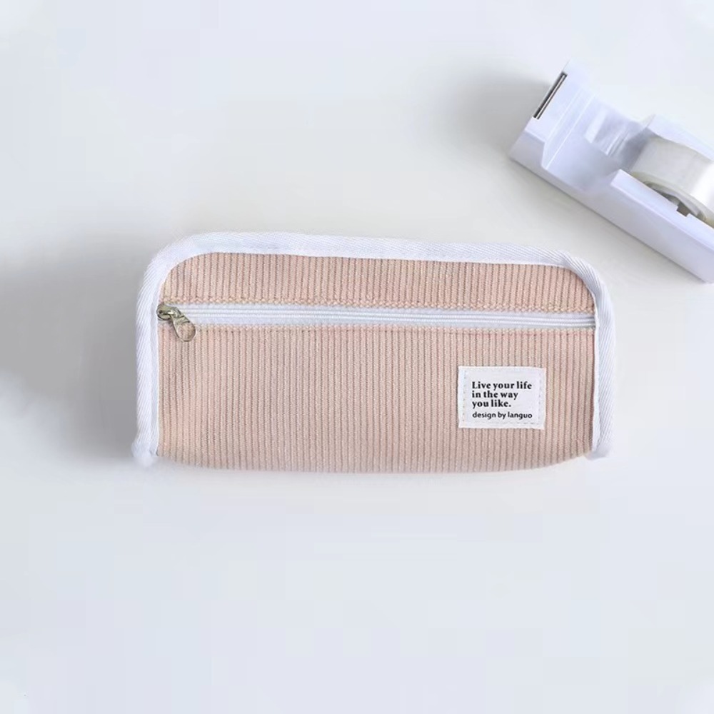 ピンクブルーグレーイン文具バッグデスクトップ収納大容量韓国ス - Aesthetic Large Pencil Case Pouch のレビューと価格