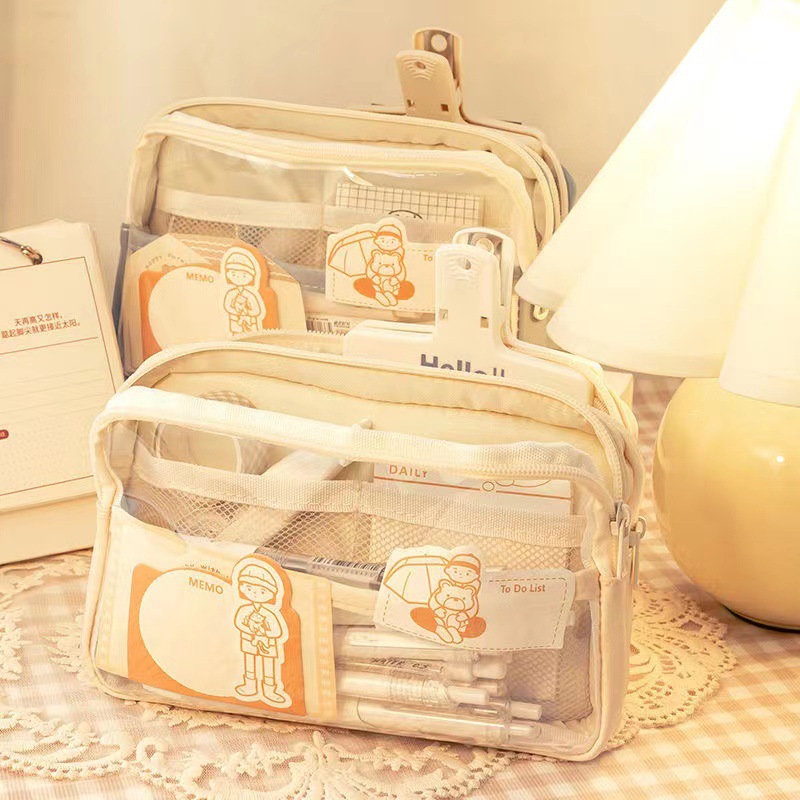 美的学用品 大容量 ペンポーチ 大きなペンケース 透明 多層 - Aesthetic Large Pencil Case Pouch のレビューと価格