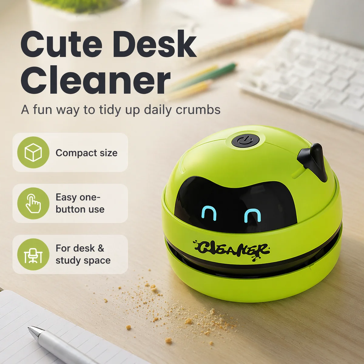 漫画風のミニ卓上掃除機。持ち運び可能で、消しゴムの粉やキーボ - Mini Desktop Vacuum Cleaner For Eraser Dust のレビューと価格