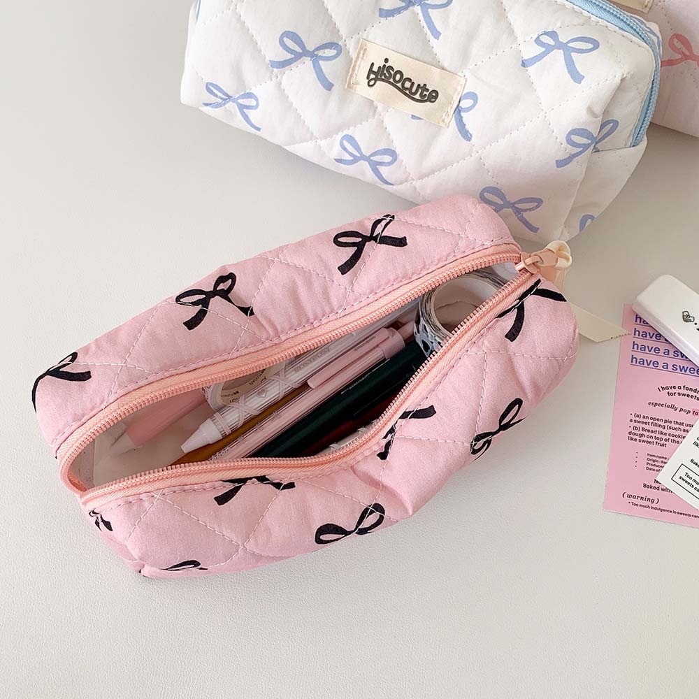 リボン付き文房具バッグ デスクトップ収納 大容量 韓国風ペン - Aesthetic Large Pencil Case Pouch のレビューと価格
