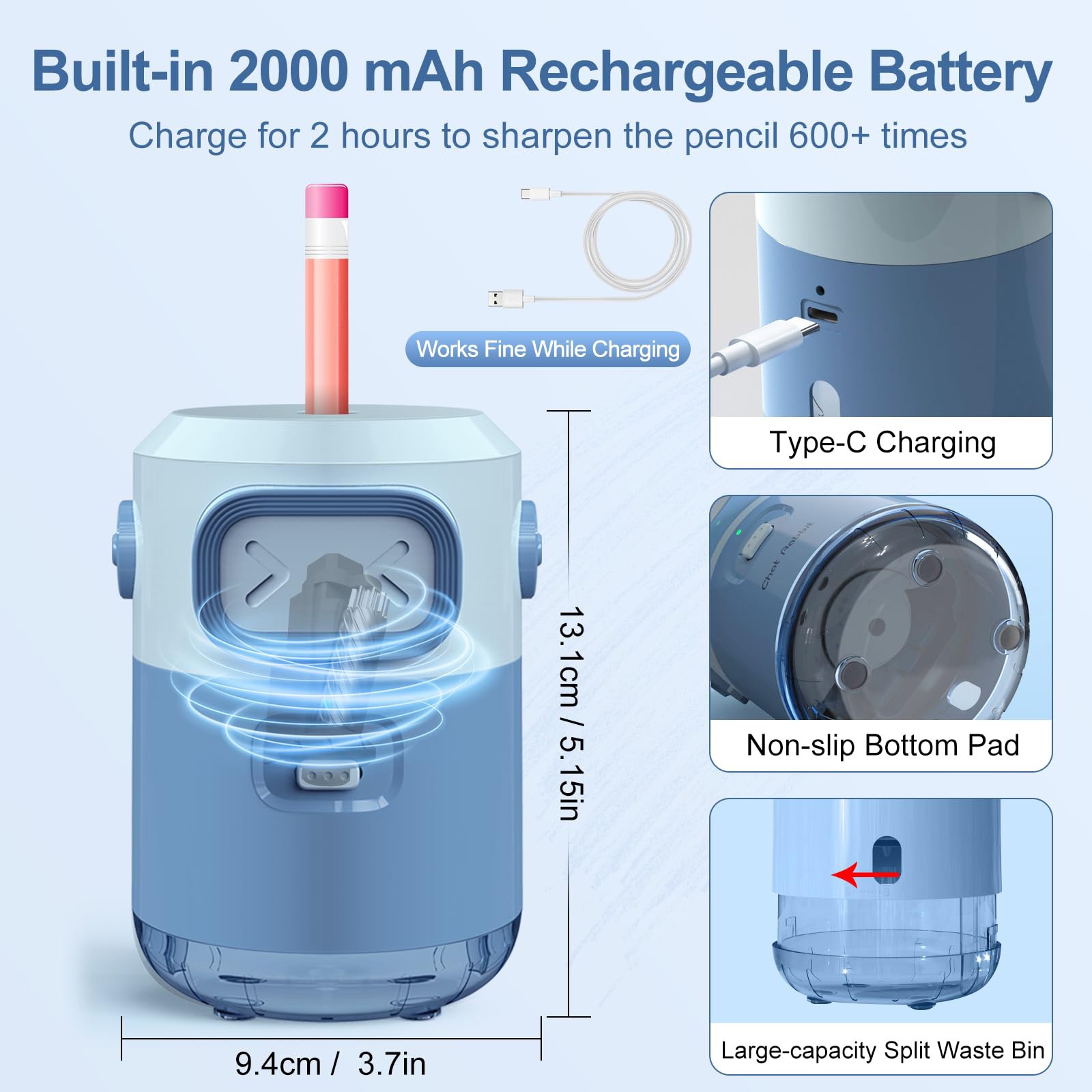 全自動電動鉛筆削り 2000mAh充電式 3秒高速削り 6. - Electric Pencil Sharpener Usb のレビューと価格